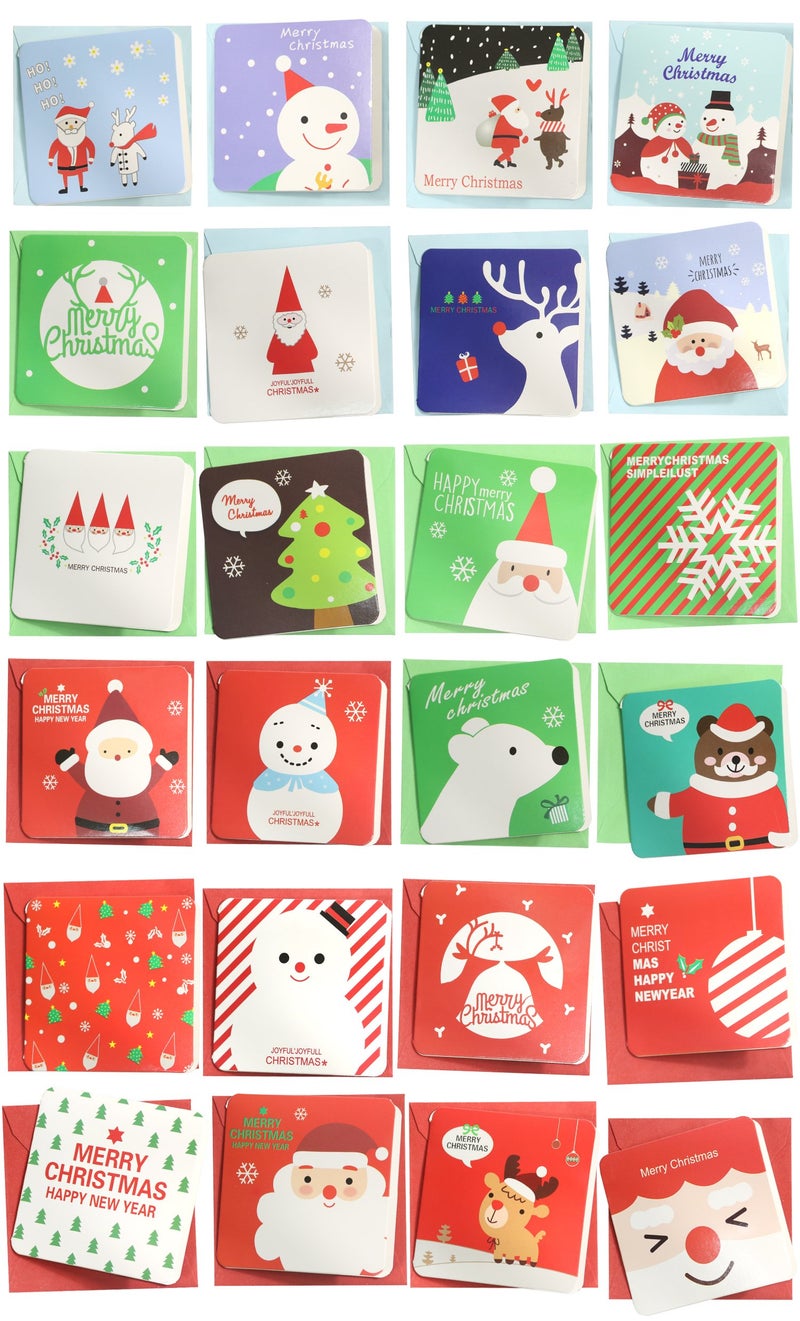 Rayker 24 Pack RQKER Mini Christmas Greeting Cards & Envelopes, Cute Stweety Small Size 3"x 3" Merry Christmas Greeting Cards Festival Color Pattren 2 (Pack of 24) - Image 1